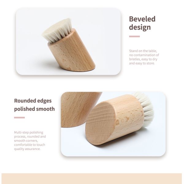 Wooden Handle Facial Cleaning Brush Makeup Remover Brush With Super Soft Goat Bristle
