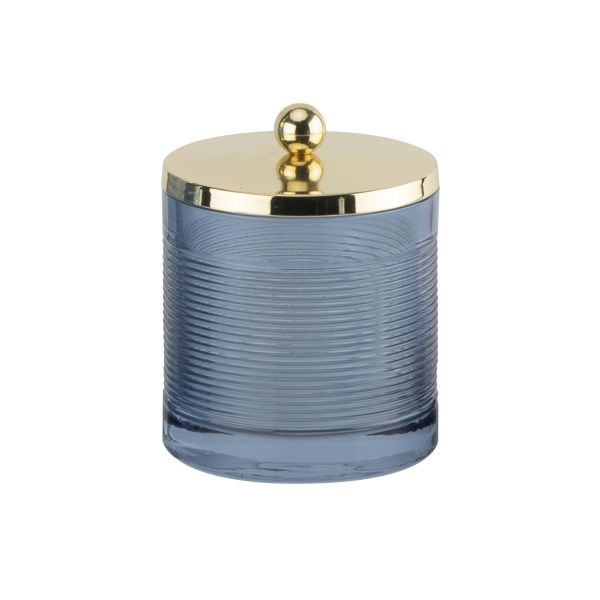 Blue Glass Modern Bathroom Accessories Set 4pcs Golden Pump Head Dispenser With Circle Line