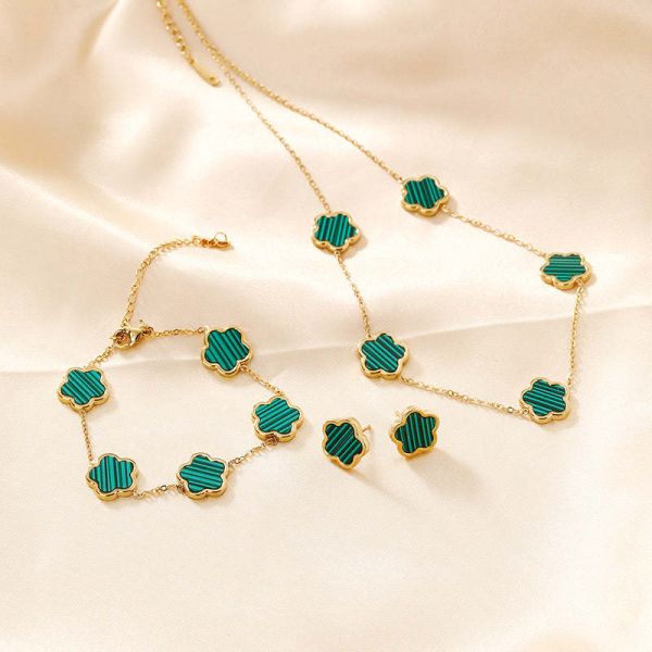 Stainless Steel Gold Plated Anti-Tarnish Clover Jewelry Set For Girls & Women