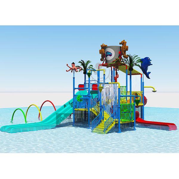 15 KW Power Fiberglass Outside Water Park Playground Equipment With Slides